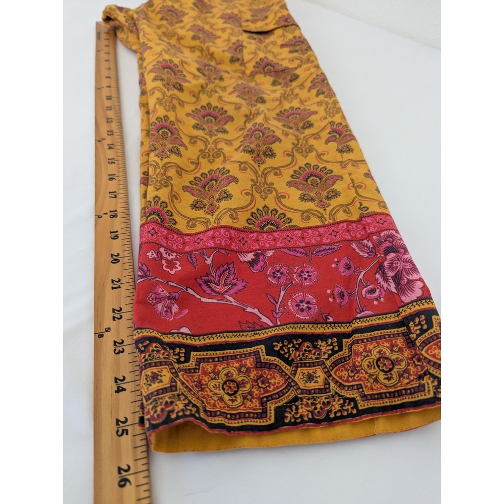 Sundance Womens Yellow Paisley Damask Cargo Pants Cotton Boho Red Border Hem S - Picture 8 of 9